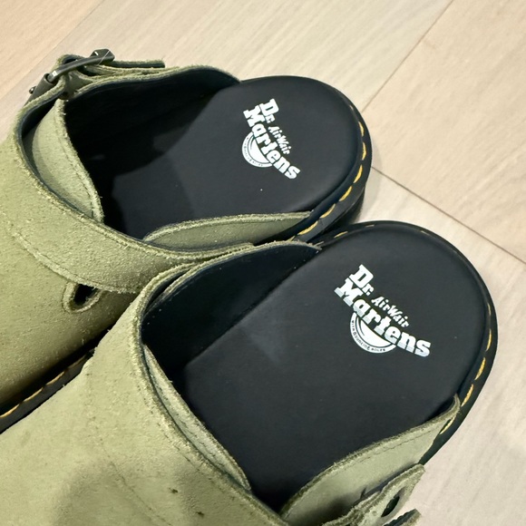 Dr. Martens Olive Green Suede Clogs with Yellow Stitching - Picture 2 of 7